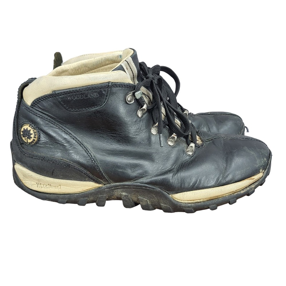 Woodland Hiking Boots Mens 10.5 Black Leather Waterproof Trails Outdoors‎
